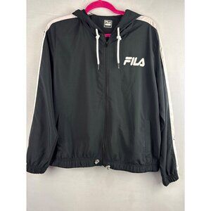 Fila Black Hooded Windbreaker Jacket Size L Made In China Polyester Unisex